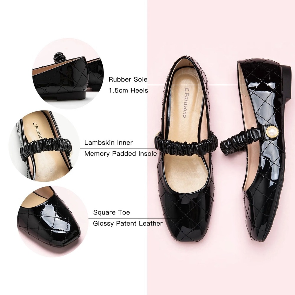 NIB Women’s C. Paravano $128 MSRP Black Patent Quilted Ballet Flats Size 7.5 - Picture 5 of 13